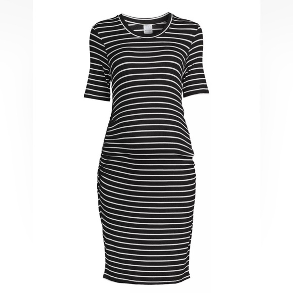 Time and Tru Women’s Maternity Ruched Dress Short Sleeve-STRIPE-2XL (20) - Picture 1 of 5